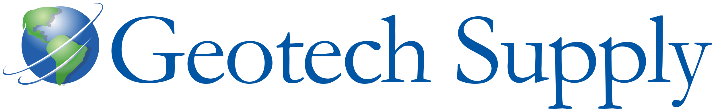 Geotech Supply Logo: Globe with text in blue